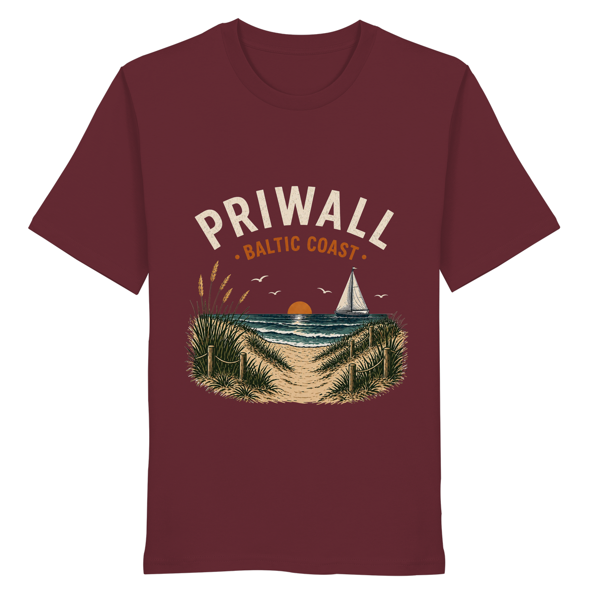 Priwall Baltic Coast Bio T-Shirt in Burgundy – Clean Mockup