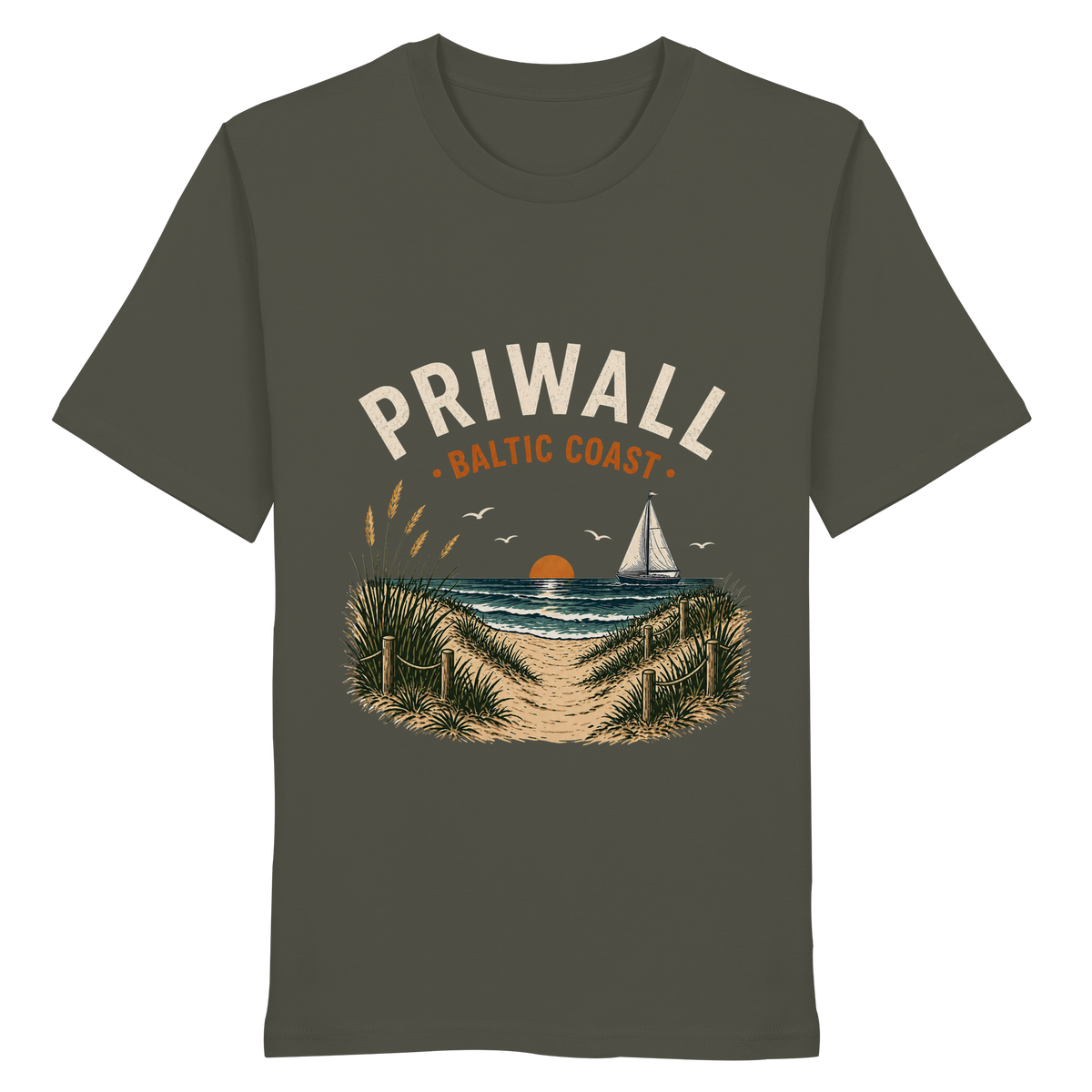 Priwall Baltic Coast Bio T-Shirt in Khaki – Clean Mockup