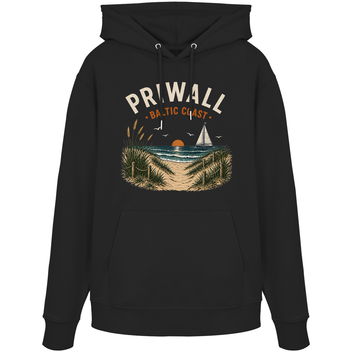 Schwarzer Priwall Baltic Coast Dark Edition Bio-Hoodie mit hellem Frontprint