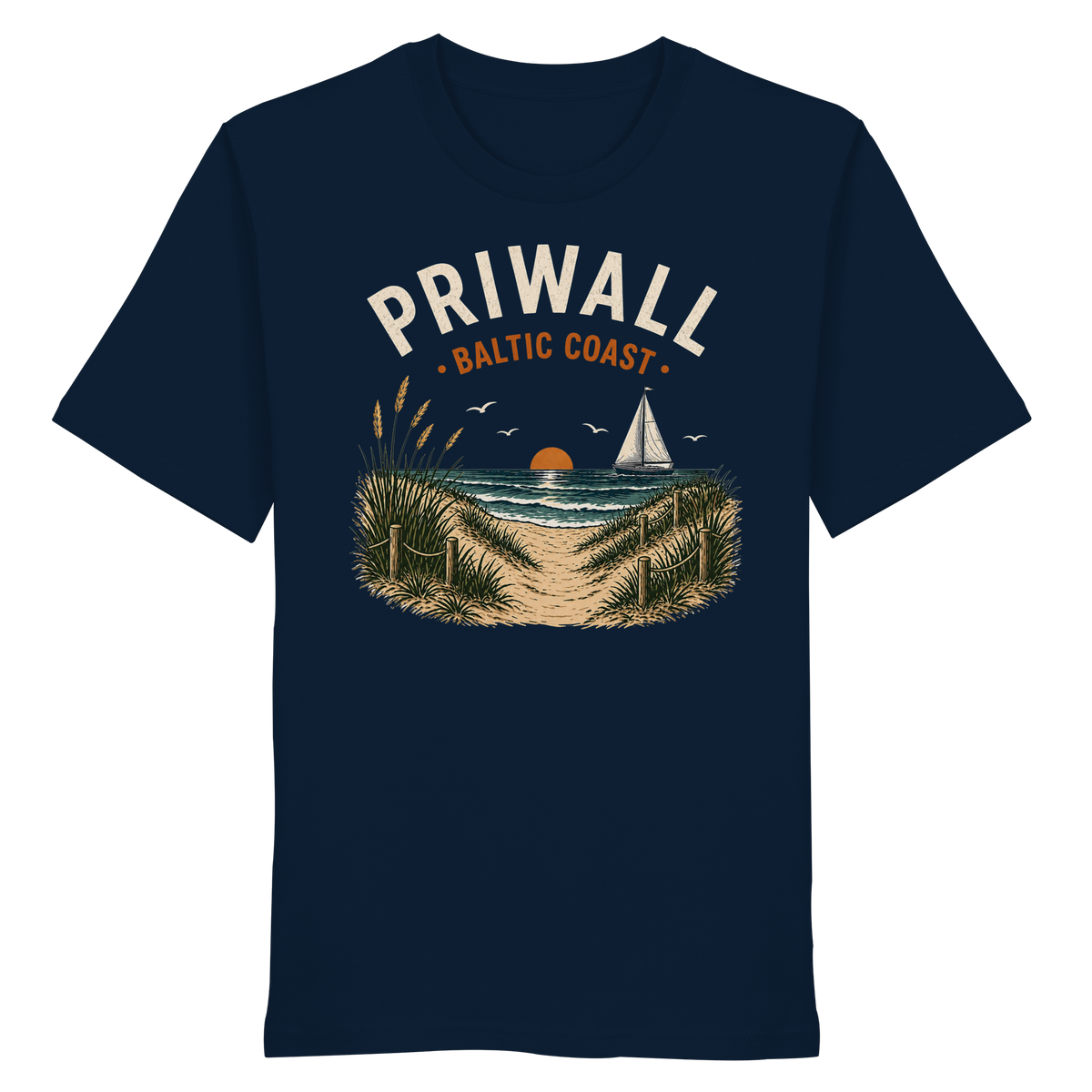 Dunkelblaues Priwall Baltic Coast Dark Edition Bio-T-Shirt in French Navy