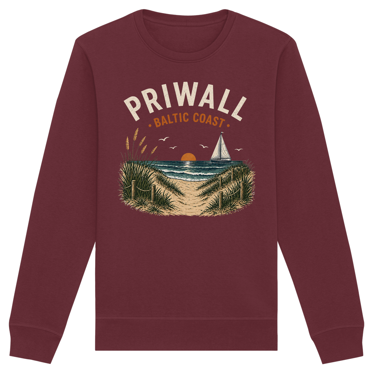 Priwall Baltic Coast Dark Edition Bio-Sweatshirt in Burgundy – Vorderansicht