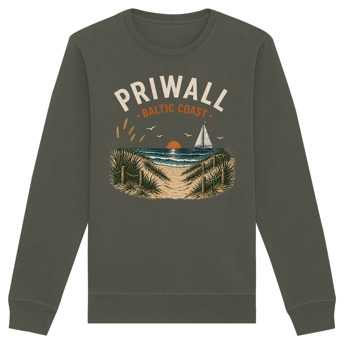 Priwall Baltic Coast Dark Edition Bio-Sweatshirt in Khaki – Vorderansicht