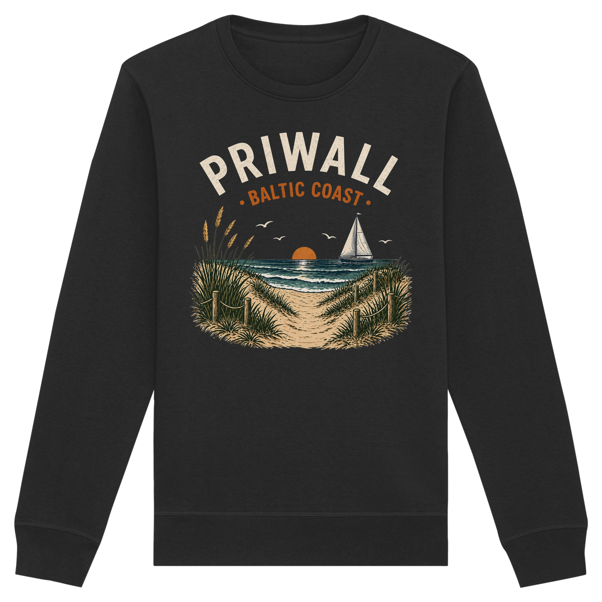 Priwall Baltic Coast Dark Edition Bio-Sweatshirt in Schwarz – Vorderansicht