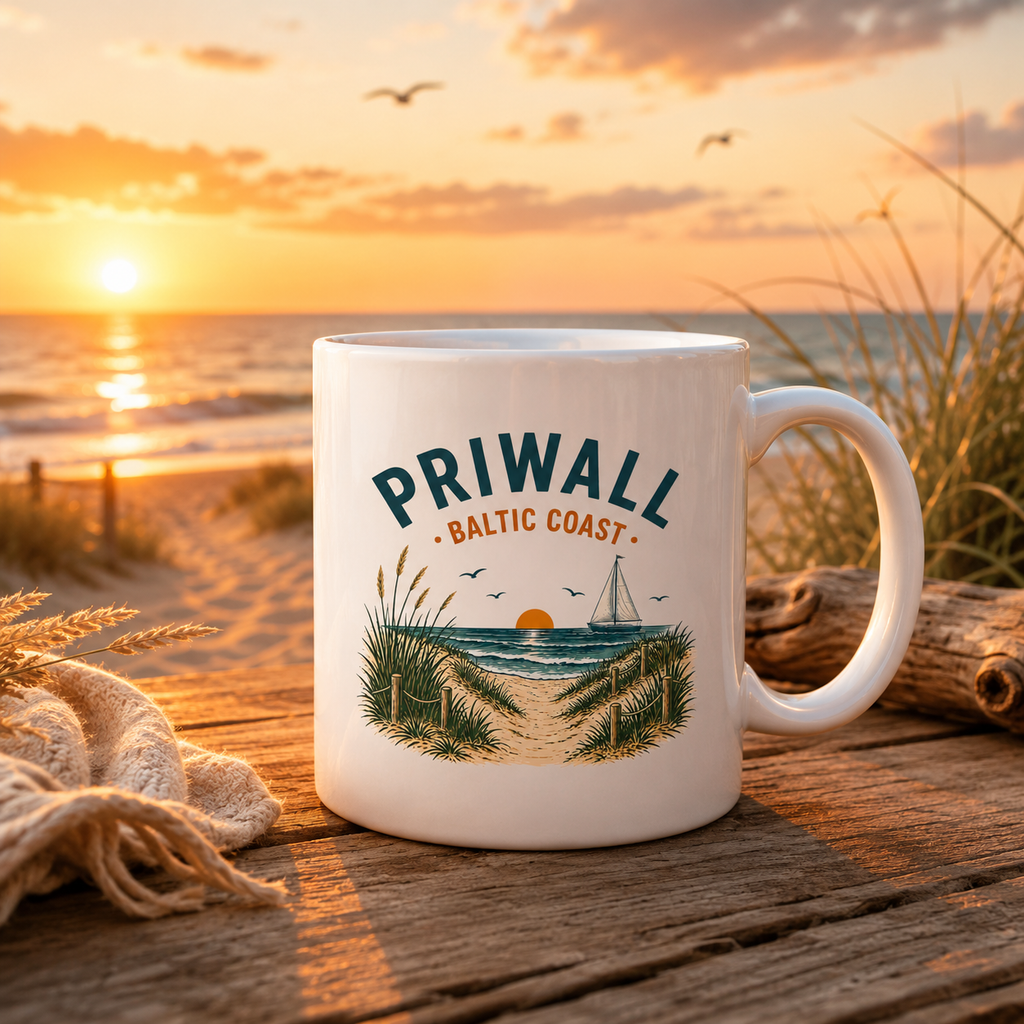 Priwall Baltic Coast Keramik-Tasse in den Dünen bei Sonnenuntergang