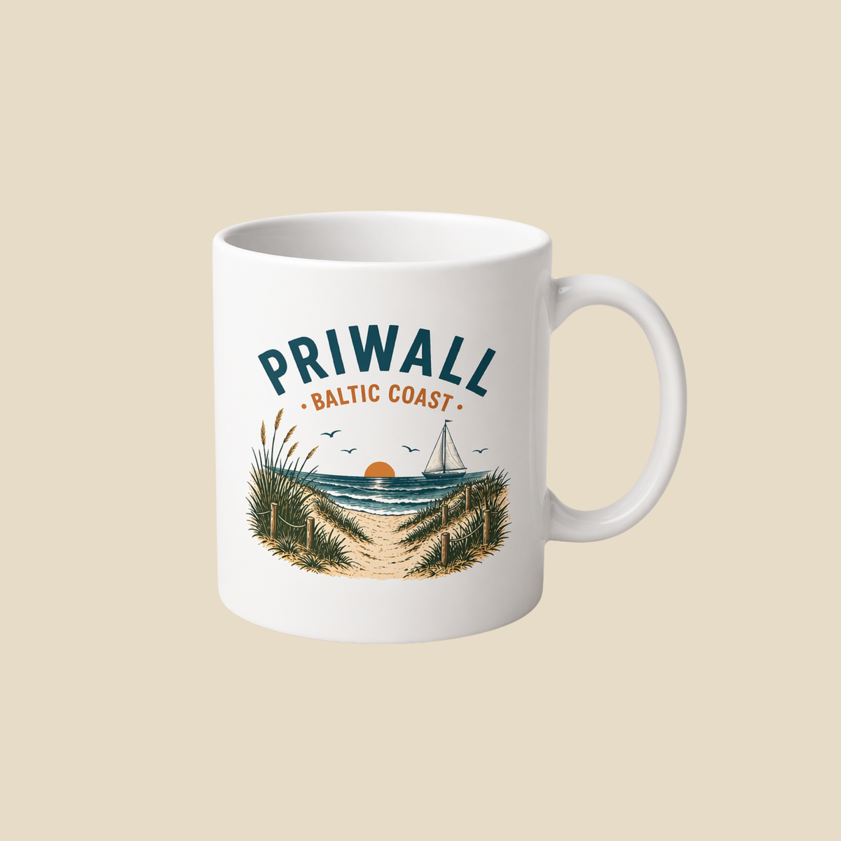 Priwall Baltic Coast Keramik-Tasse mit maritimem Ostsee-Motiv