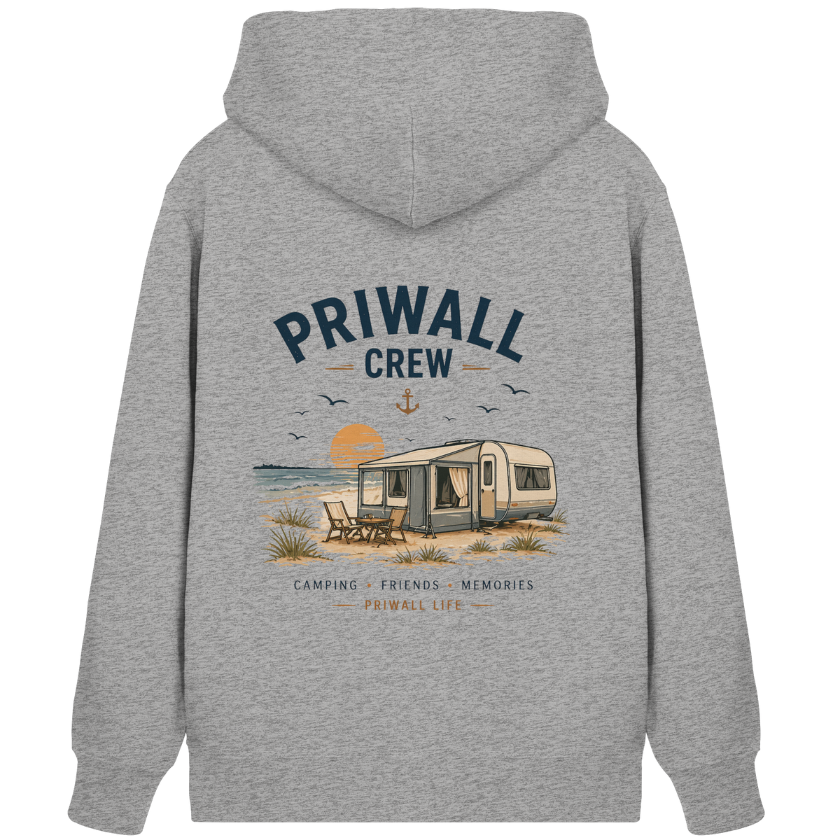 Priwall Crew Bio-Zipper in Heather Grey mit Backprint