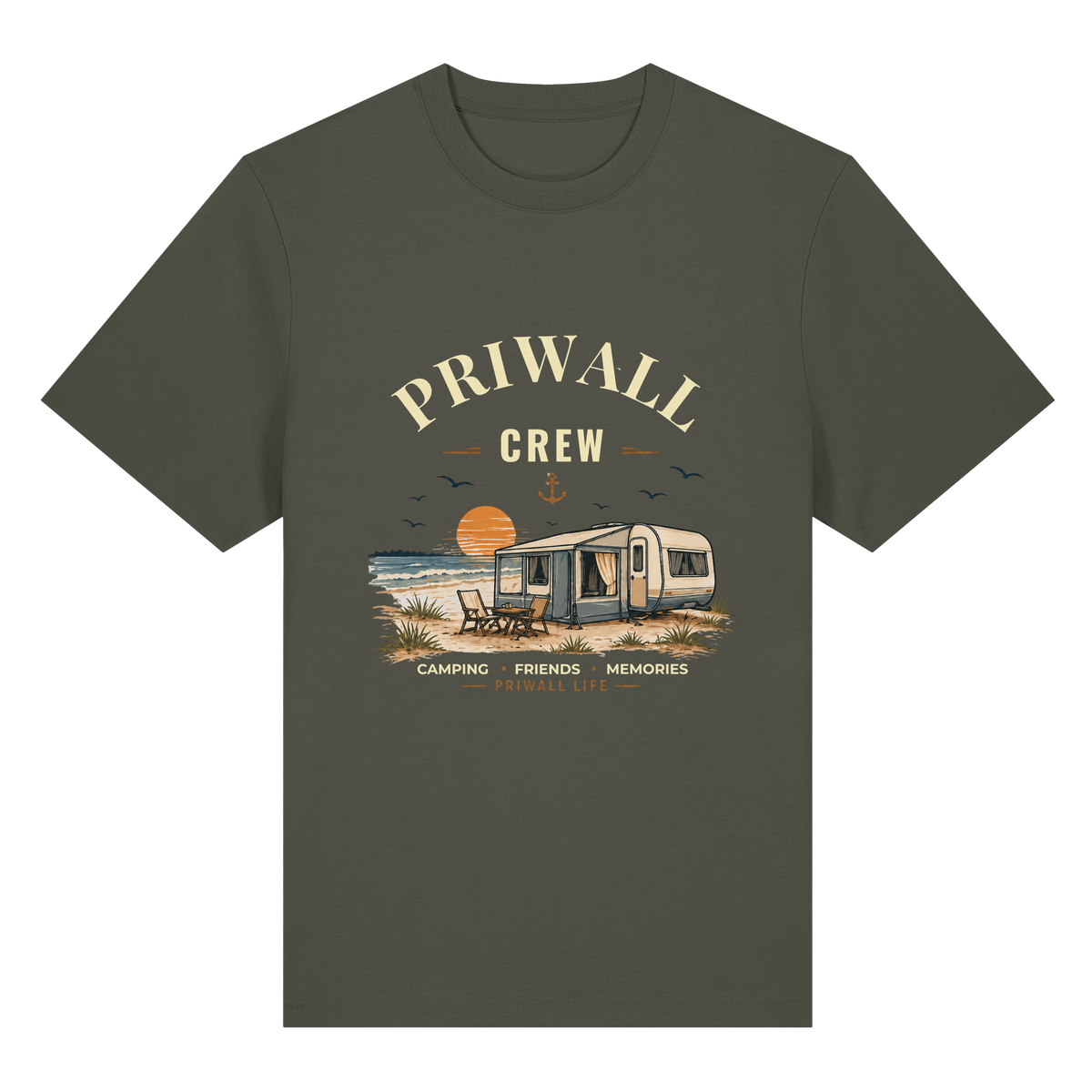 Priwall Crew Bio-Heavy T-Shirt Dark Edition in Khaki – Clean Mockup