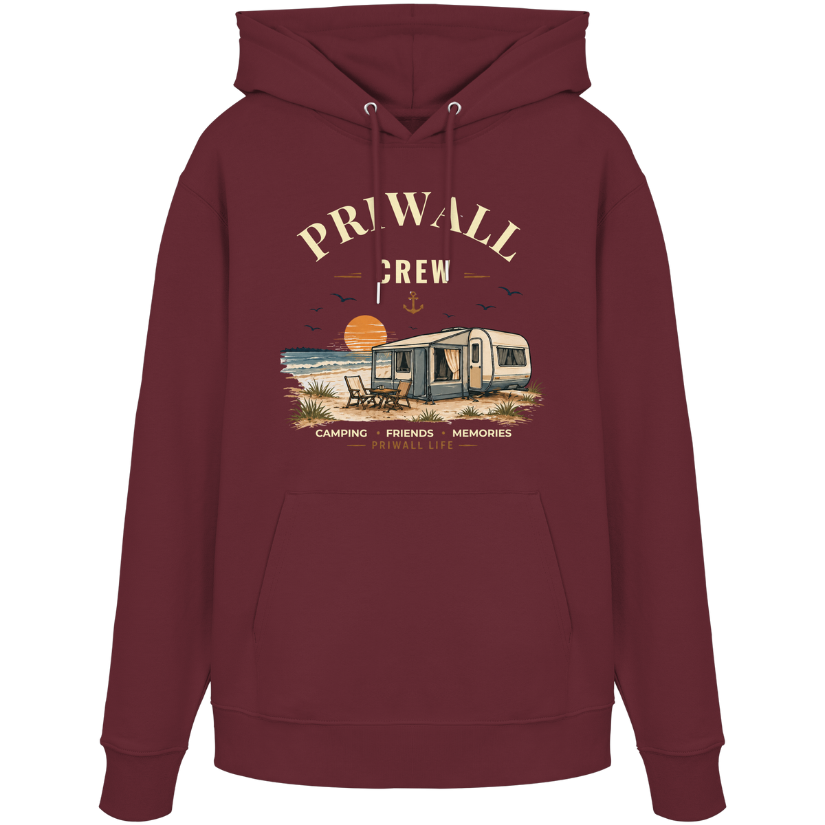 Priwall Crew Bio-Hoodie Dark Edition in Burgundy – Clean Mockup
