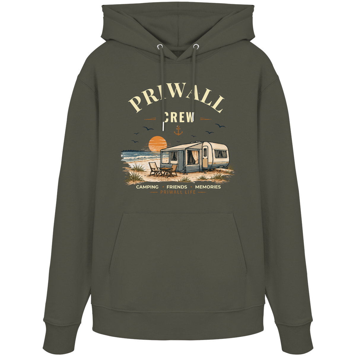 Priwall Crew Bio-Hoodie Dark Edition in Khaki – Clean Mockup