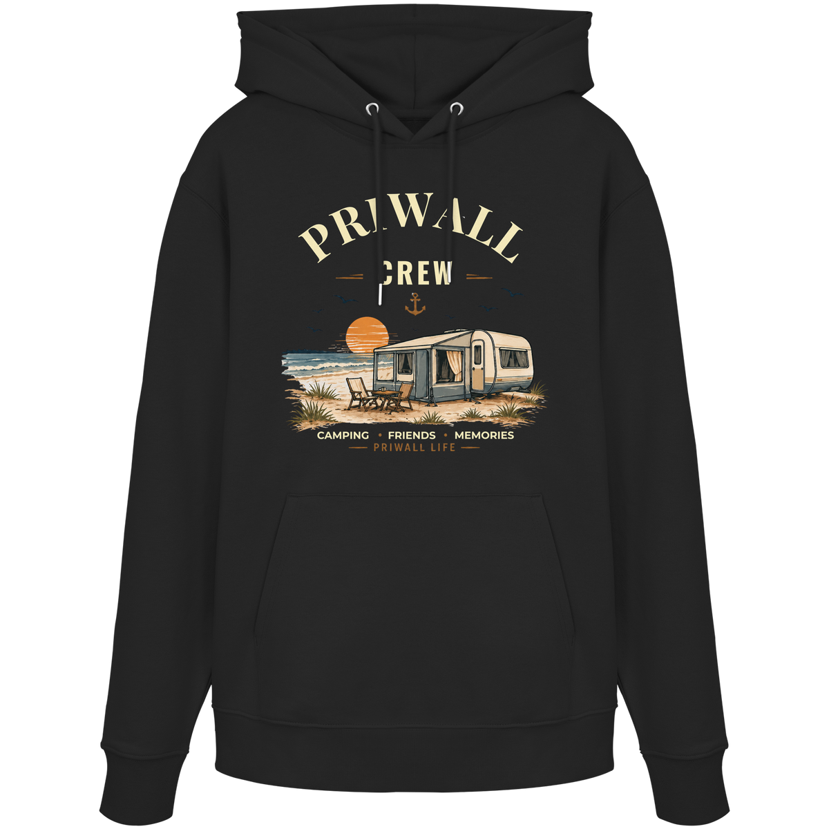 Priwall Crew Bio-Hoodie Dark Edition in Schwarz – Clean Mockup