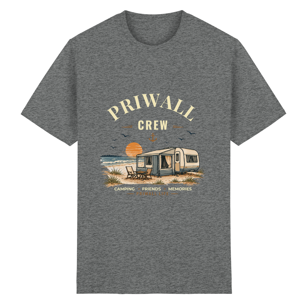 Priwall Crew Essential T-Shirt Dark Edition in Graphite Heather – Clean Mockup