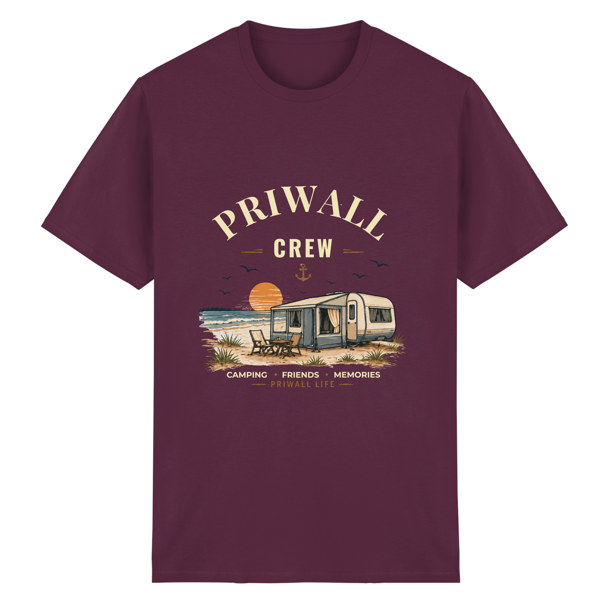Priwall Crew Essential T-Shirt Dark Edition in Maroon – Clean Mockup