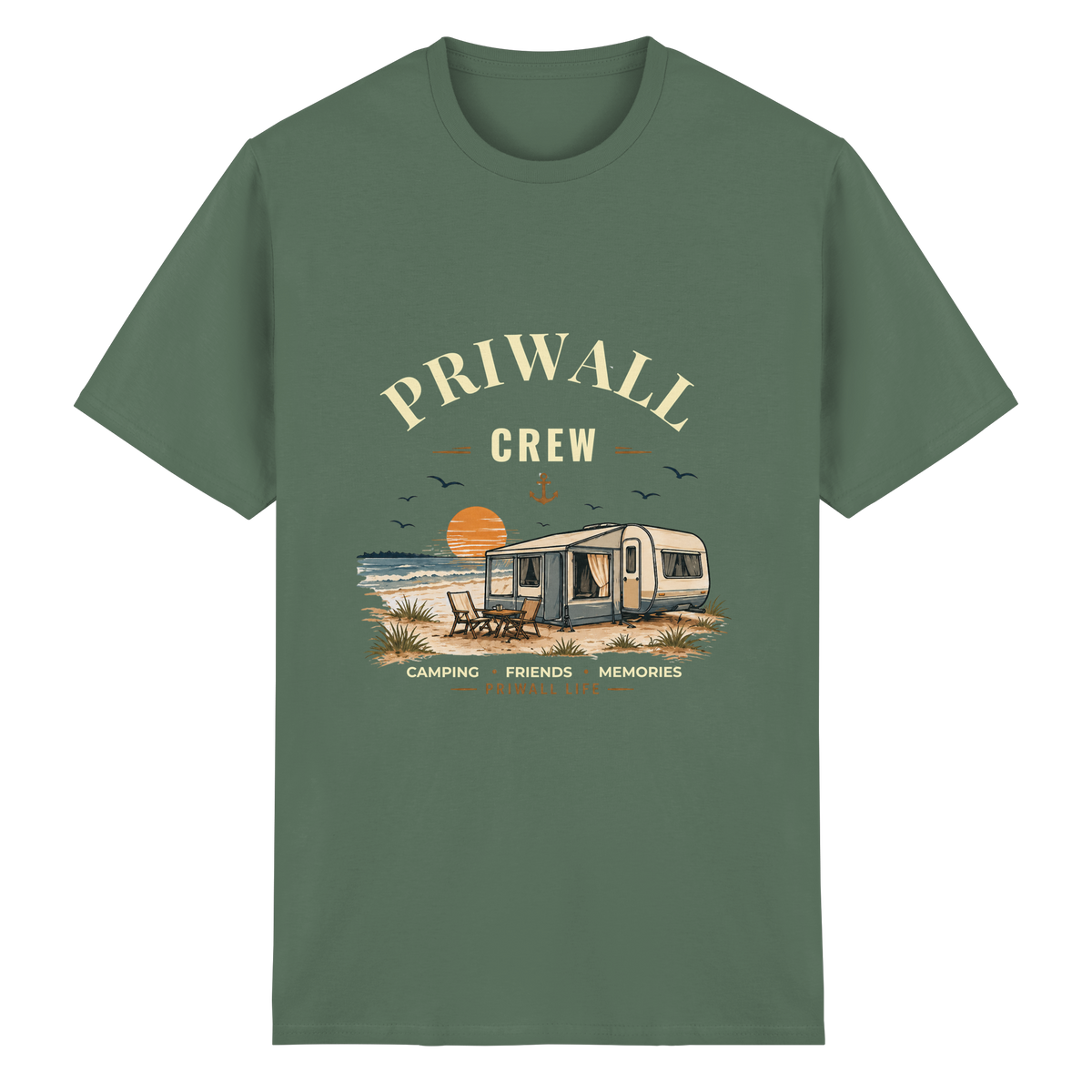 Priwall Crew Essential T-Shirt Dark Edition in Military Green – Clean Mockup
