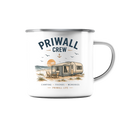 Weiße Priwall Crew Emaille-Tasse mit silberfarbenem Rand