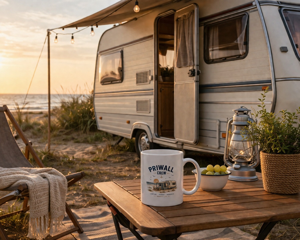 Priwall Crew Keramiktasse beim Camping an der Ostseeküste