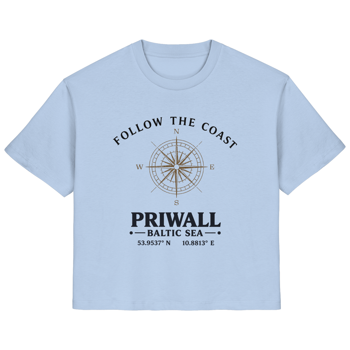Follow the Coast Priwall Damen Bio-Shirt in Blue Soul mit Kompassmotiv