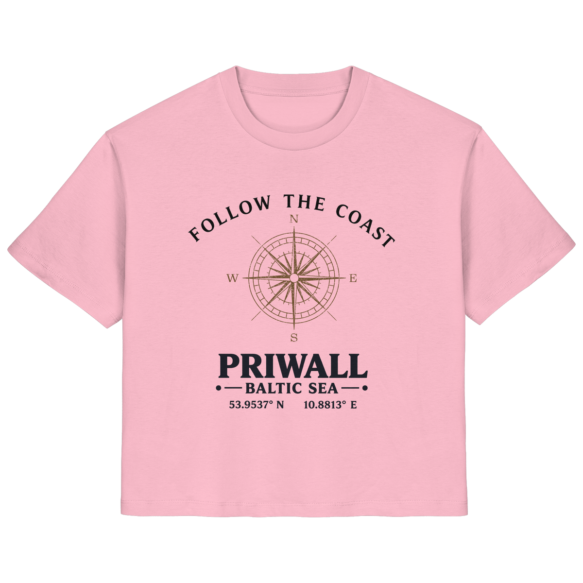 Follow the Coast Priwall Damen Bio-Shirt in Cotton Pink mit Kompassmotiv