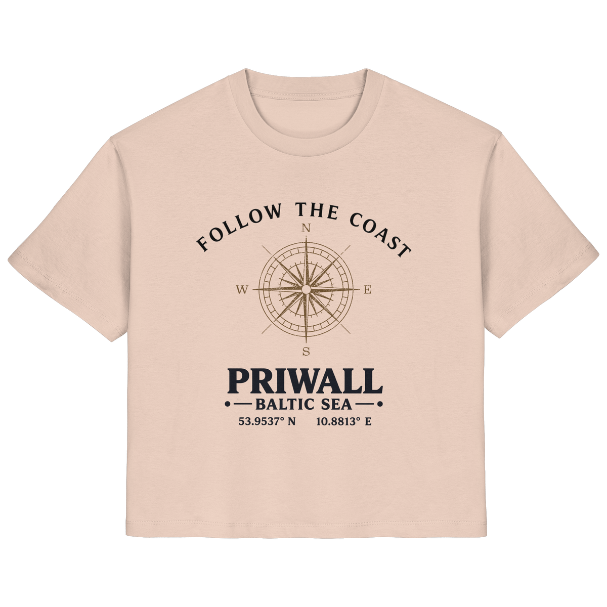 Follow the Coast Priwall Damen Bio-Shirt in Fraiche Peche mit Kompassmotiv