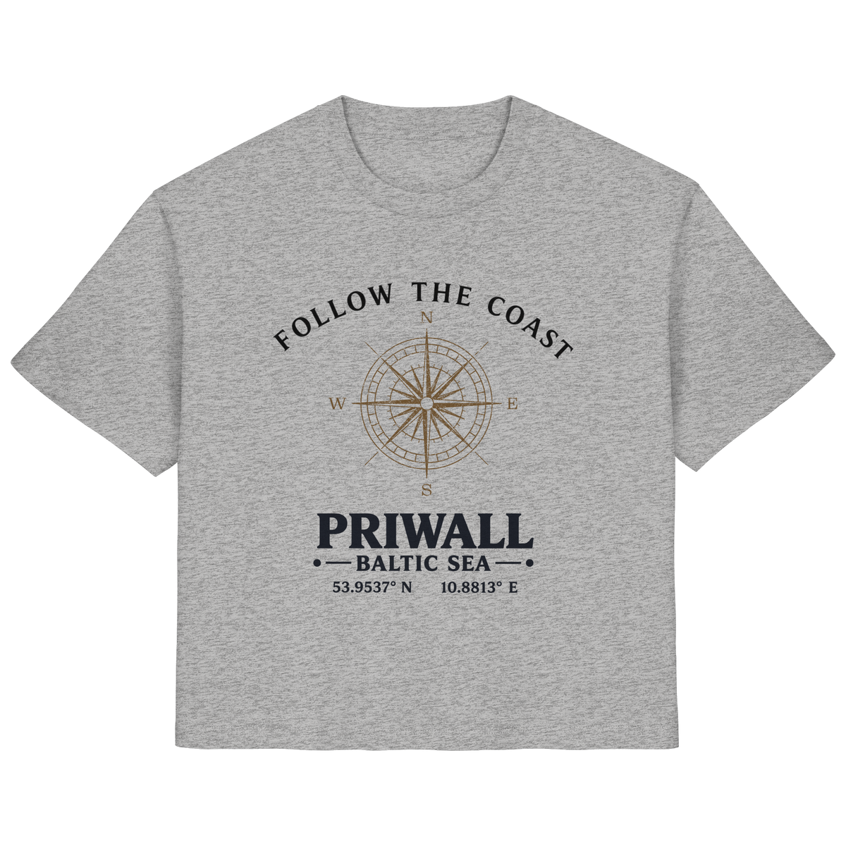 Follow the Coast Priwall Damen Bio-Shirt in Heather Grey mit Kompassmotiv