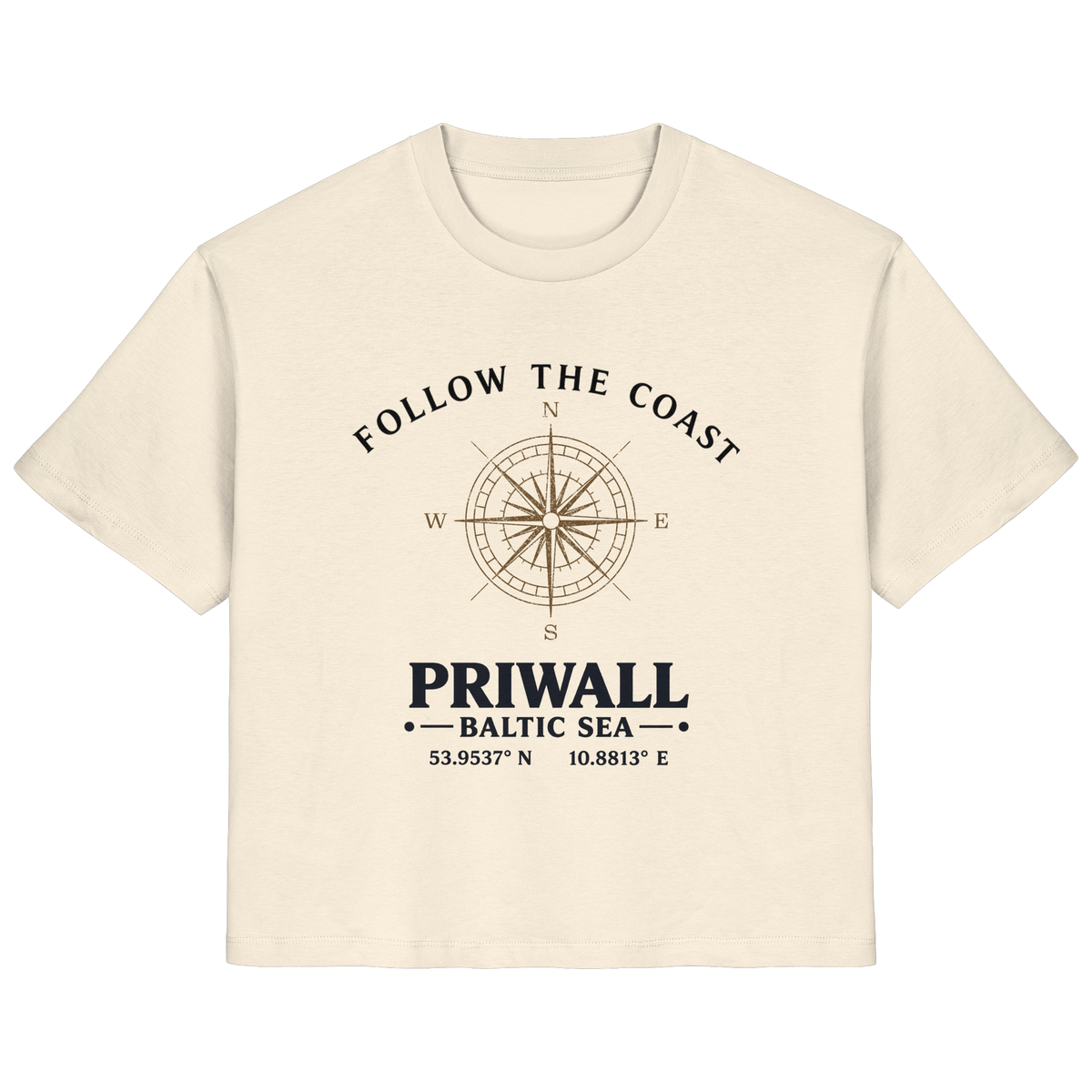 Follow the Coast Priwall Damen Bio-Shirt in Natural Raw mit Kompassmotiv