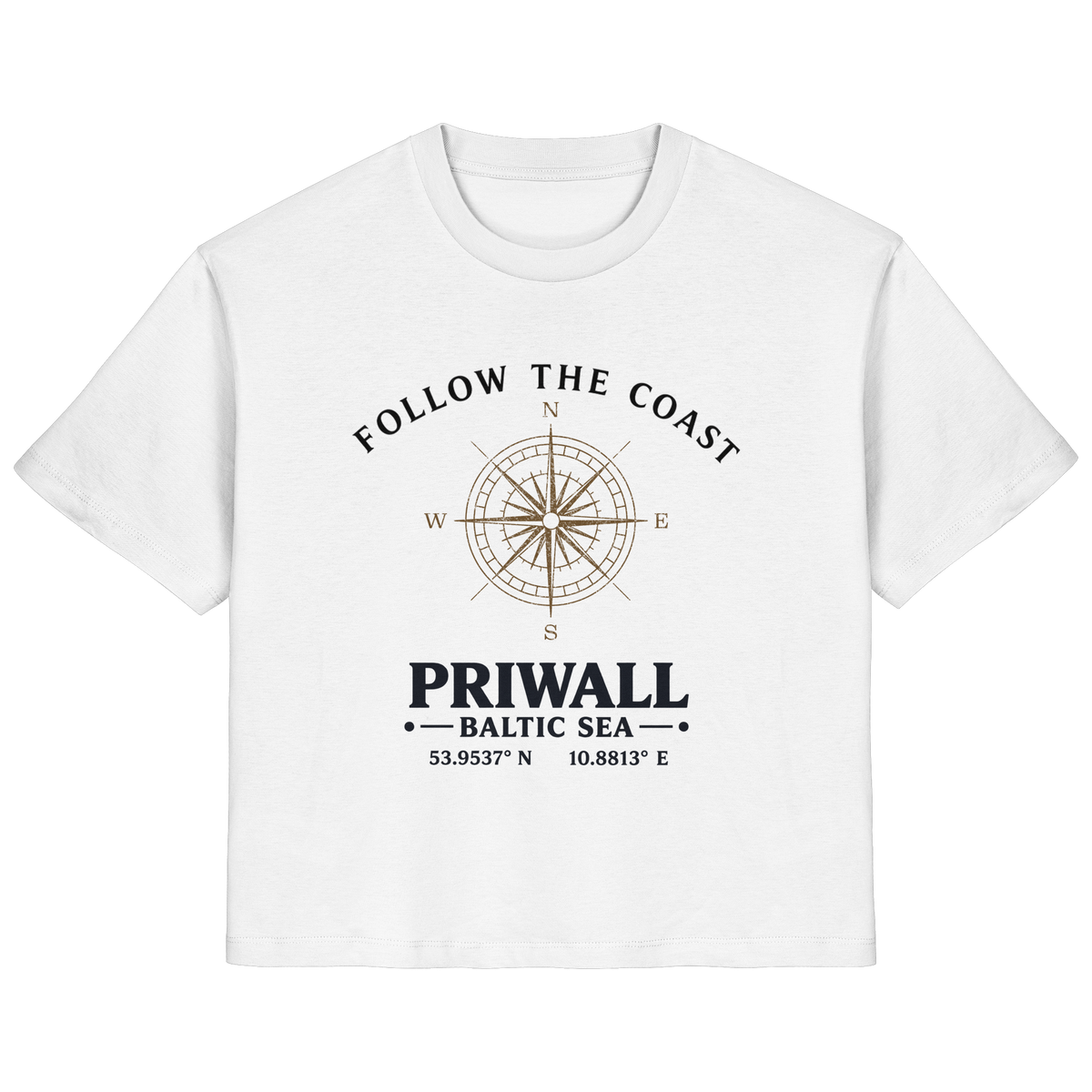Follow the Coast Priwall Damen Bio-Shirt in Weiß mit Kompassmotiv