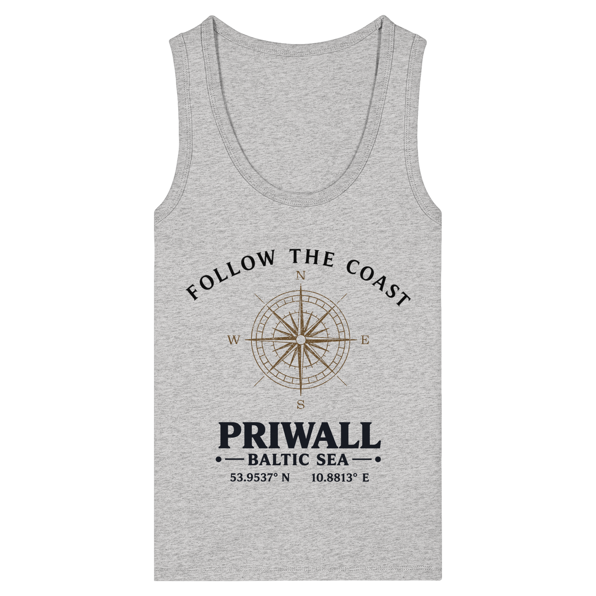 Follow the Coast Priwall Damen Bio-Tanktop in Cool Heather Grey mit Kompassmotiv