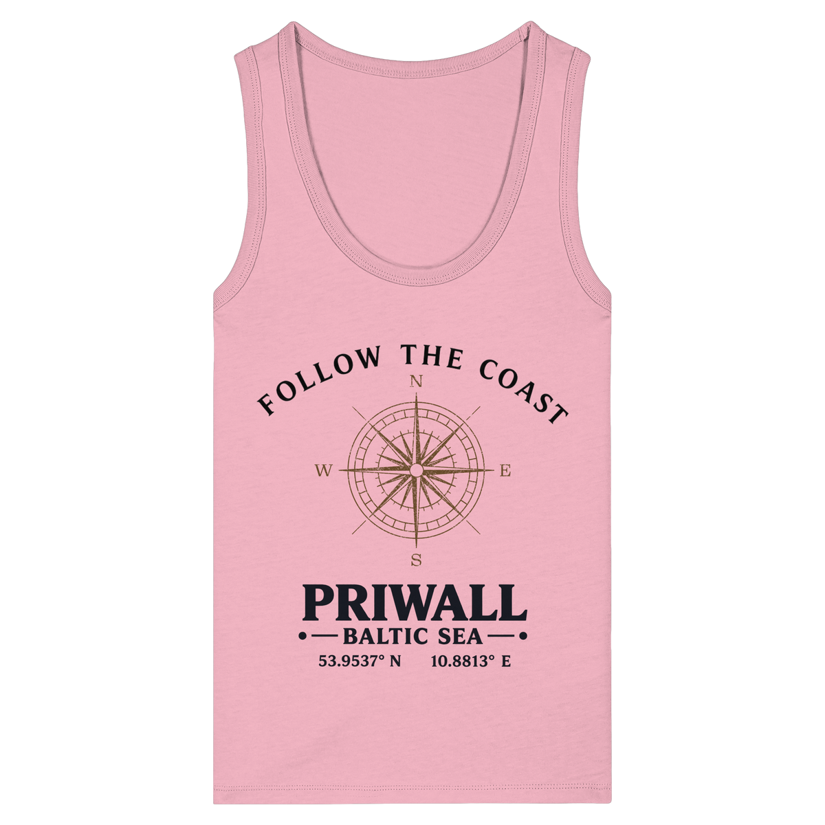 Follow the Coast Priwall Damen Bio-Tanktop in Cotton Pink mit Kompassmotiv