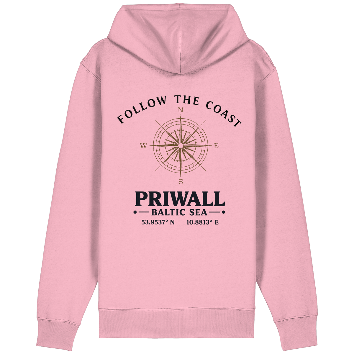 Priwall Follow the Coast Bio-Kapuzenjacke in Cotton Pink mit Kompass-Rückenprint