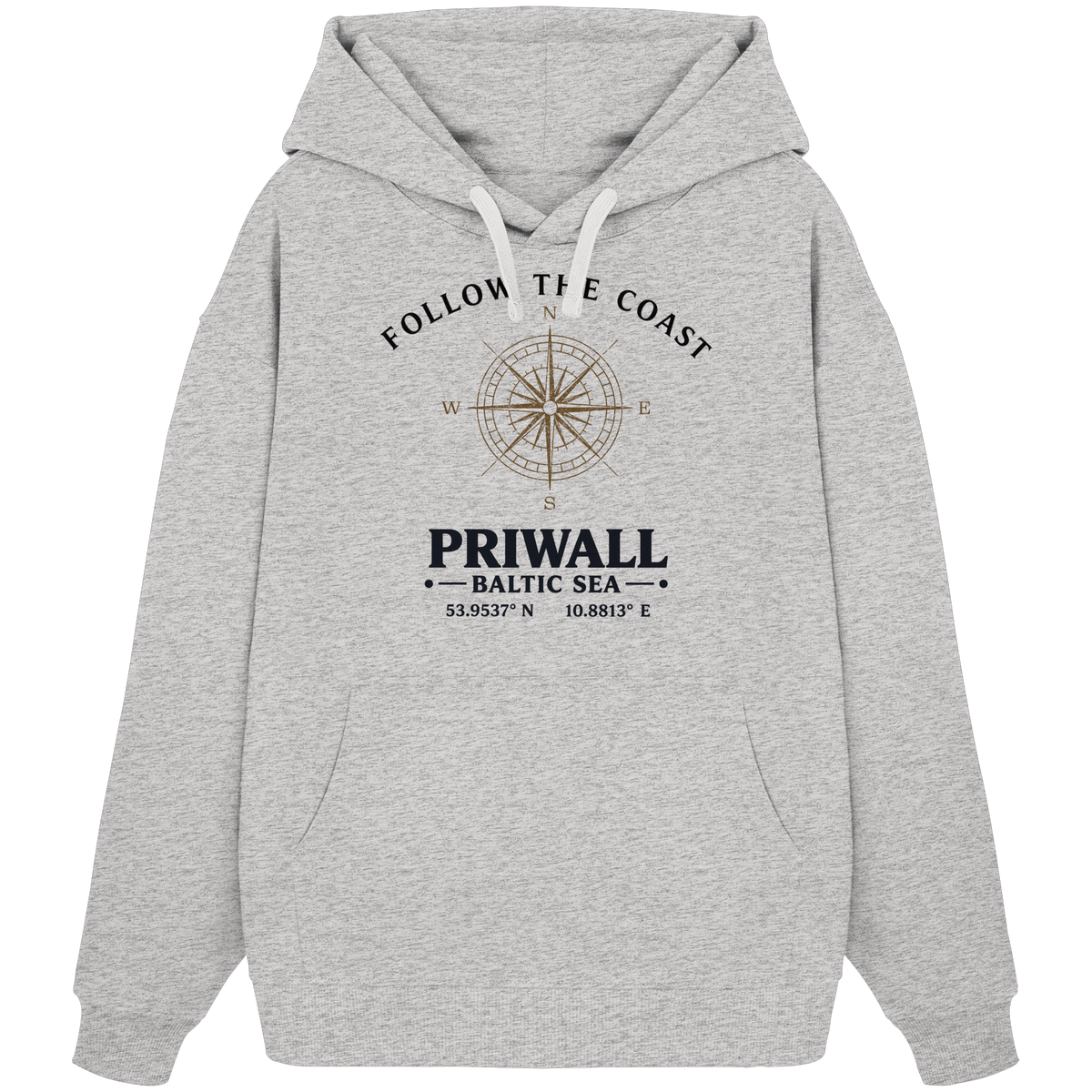 Priwall Follow the Coast Oversize Bio-Hoodie in Cool Heather Grey mit Kompass-Frontprint