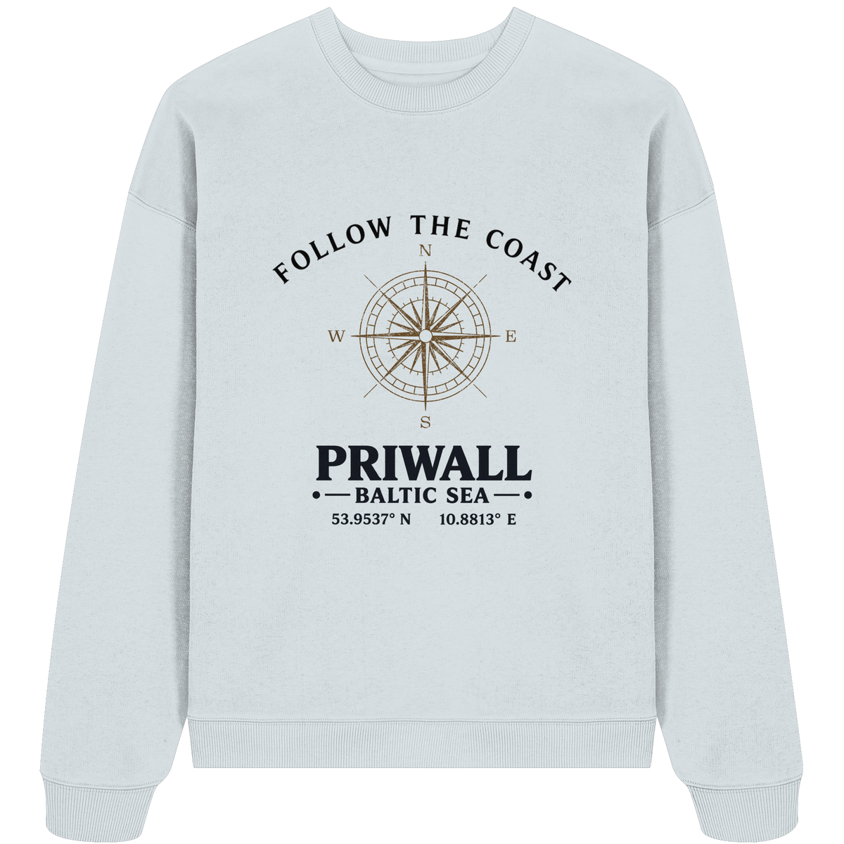 Priwall Follow the Coast Oversize Bio-Sweatshirt in Blue Ice mit Kompass-Frontprint