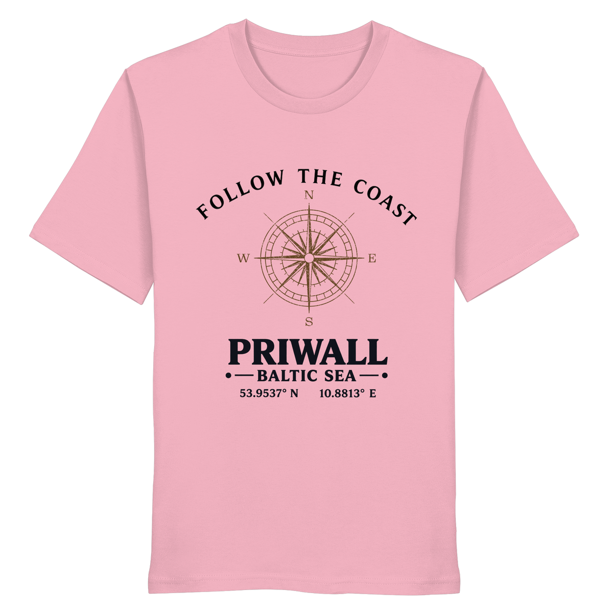 Follow the Coast Priwall Unisex Bio-T-Shirt in Cotton Pink mit Kompassmotiv