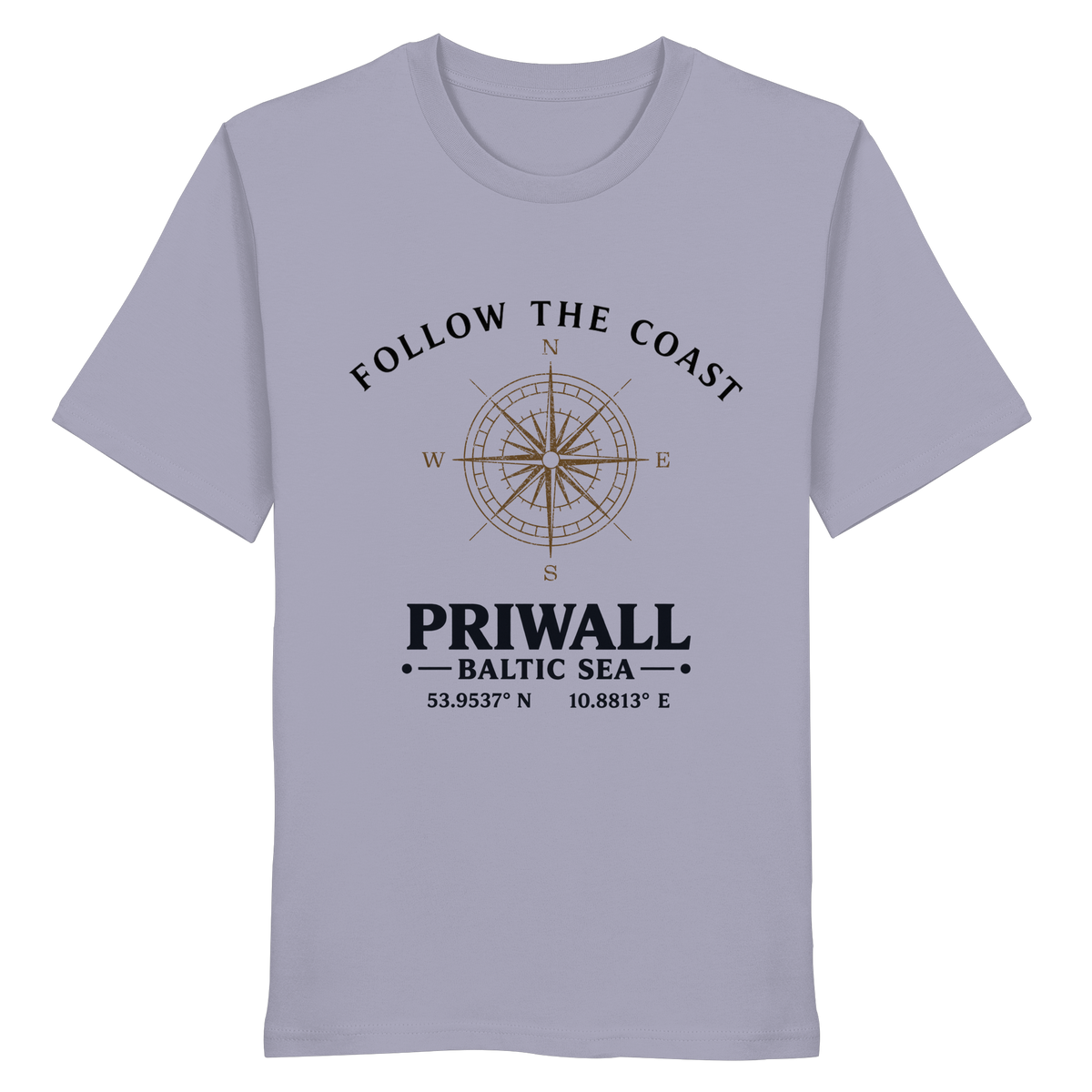 Follow the Coast Priwall Unisex Bio-T-Shirt in Lavender mit Kompassmotiv