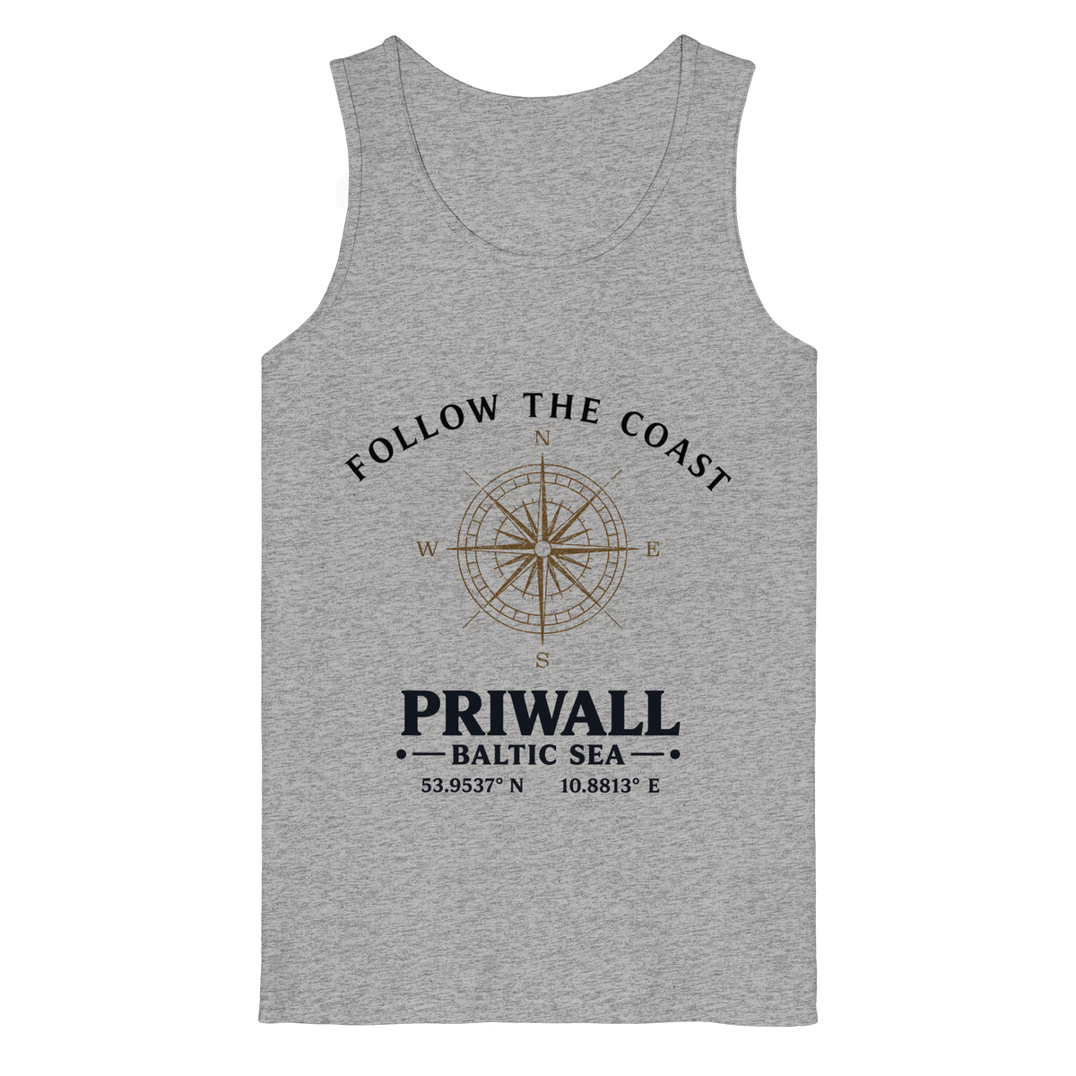Follow the Coast Priwall Unisex Bio-Tanktop in Heather Grey mit Kompassmotiv