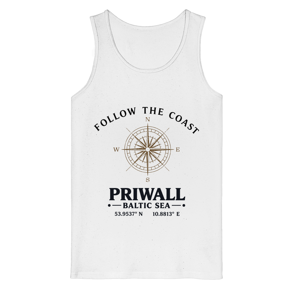 Follow the Coast Priwall Unisex Bio-Tanktop in Weiß mit Kompassmotiv
