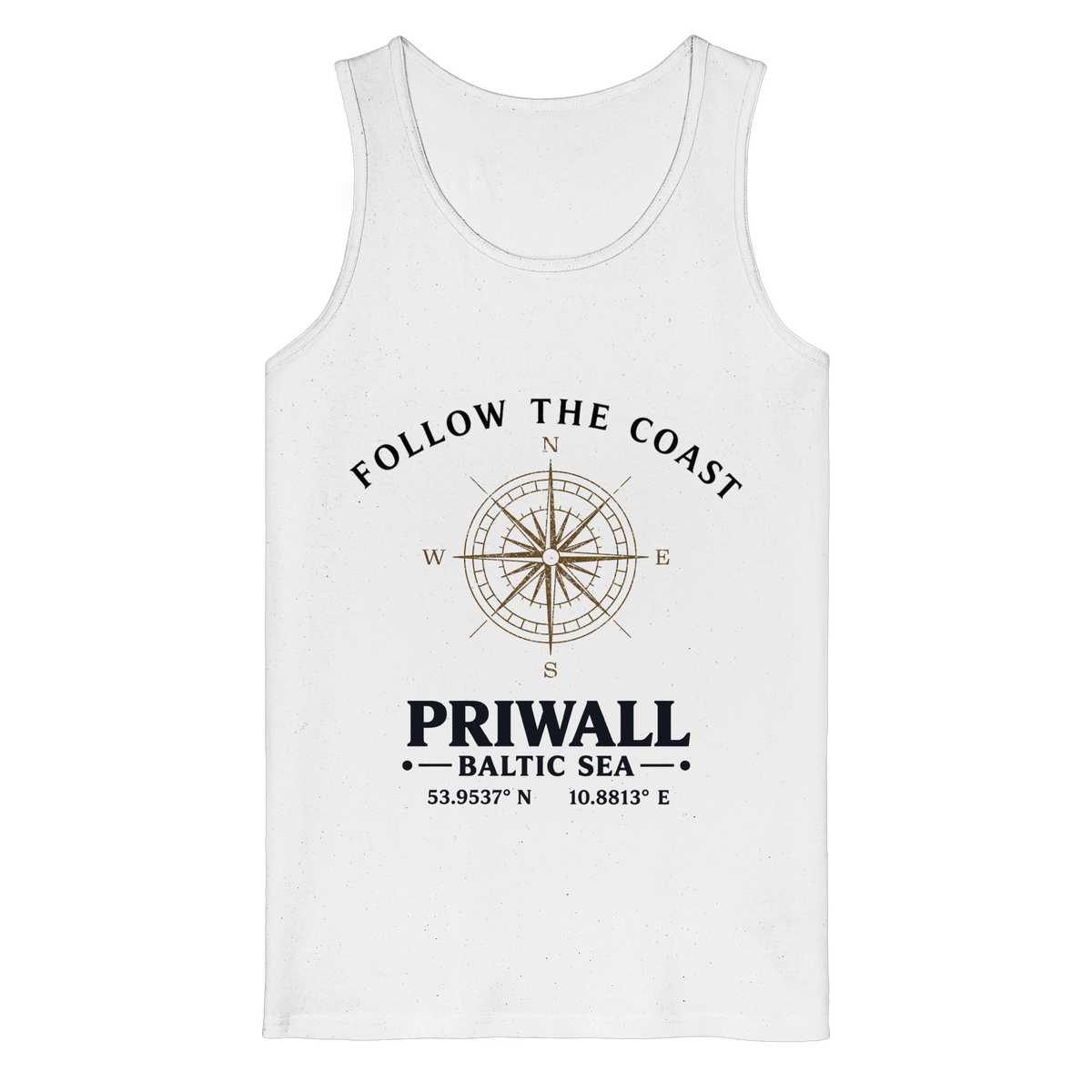 Follow the Coast Priwall Unisex Bio-Tanktop in Weiß mit Kompassmotiv