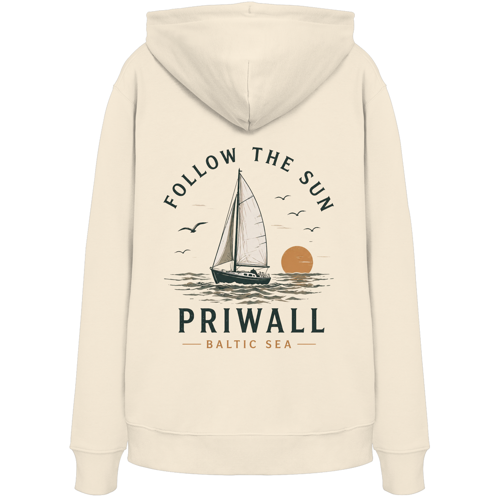Priwall Follow the Sun Bio-Hoodie in Natural Raw mit Rückenprint – Shirtigo Mockup