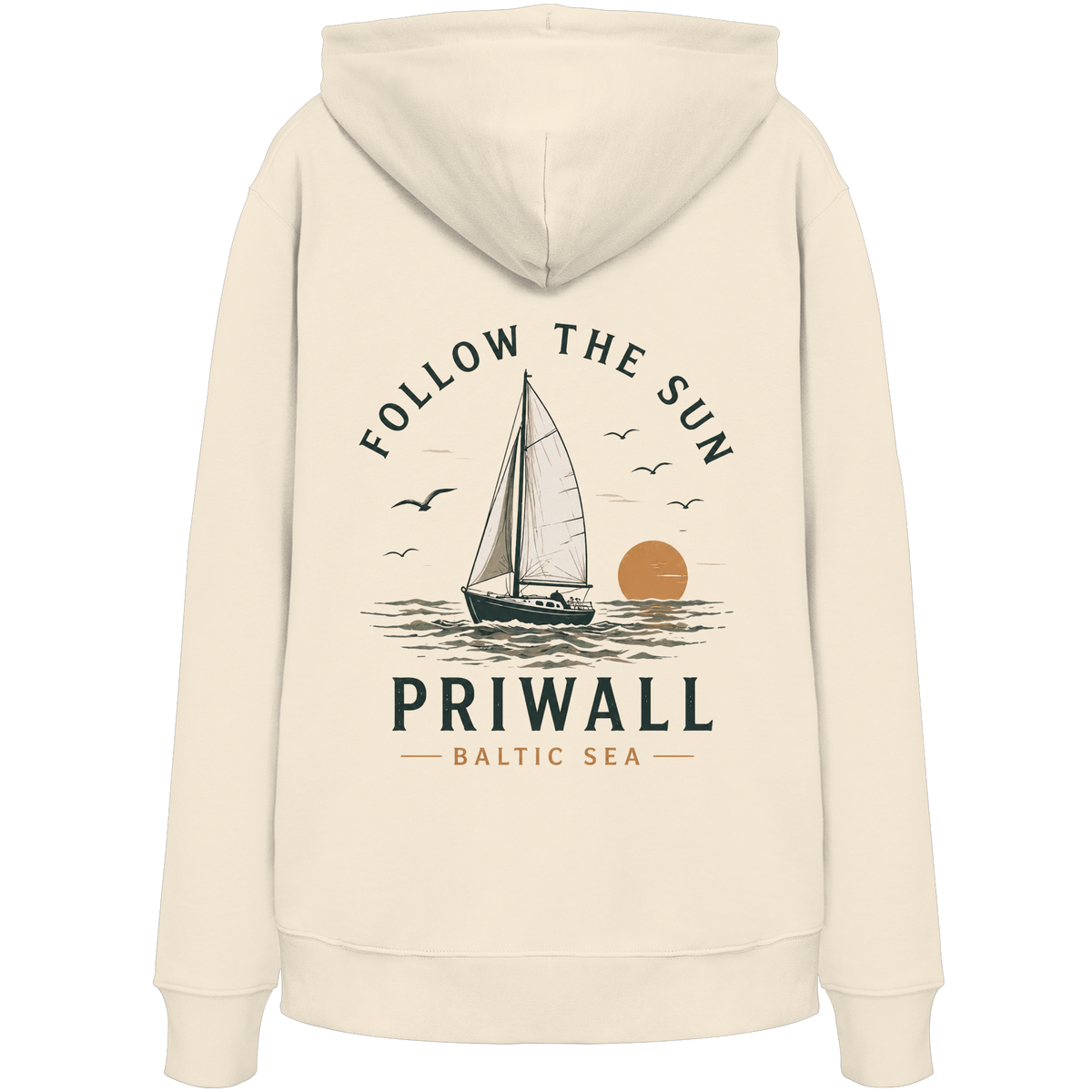 Priwall Follow the Sun Bio-Hoodie in Natural Raw mit Rückenprint – Shirtigo Mockup