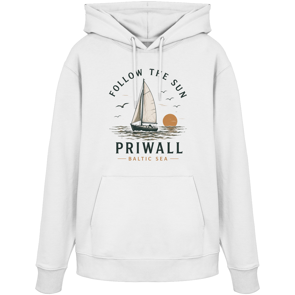 Priwall Follow the Sun Bio-Hoodie in White – Clean Mockup