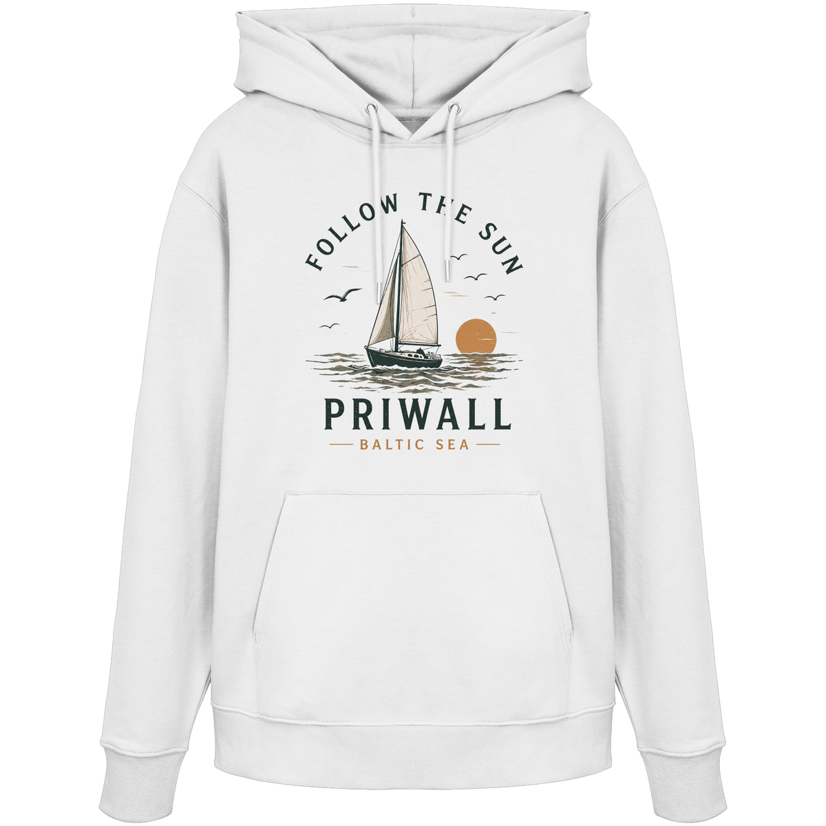 Priwall Follow the Sun Bio-Hoodie in White – Clean Mockup