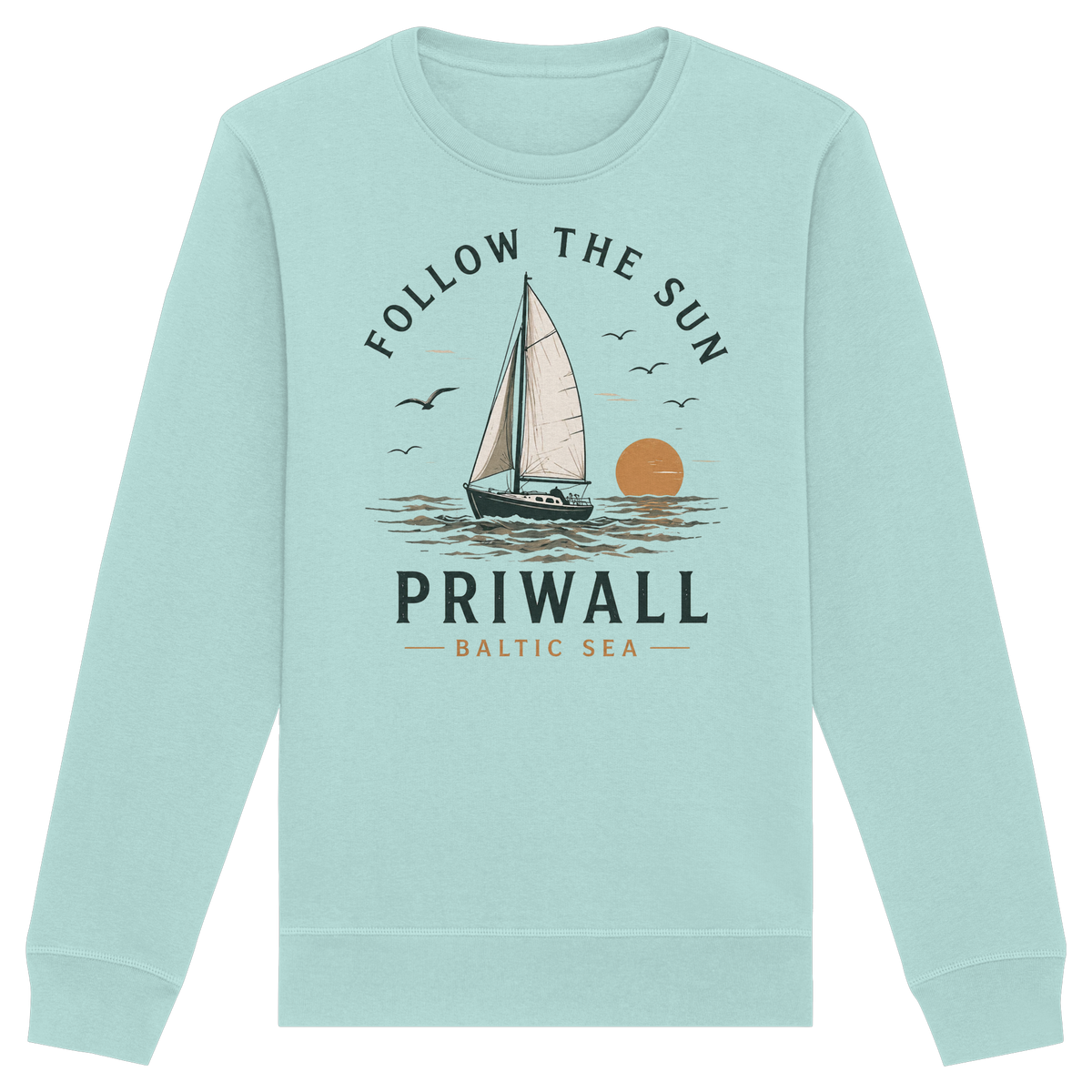 Priwall Follow the Sun Bio-Sweatshirt in Caribbean Blue – Shirtigo Mockup