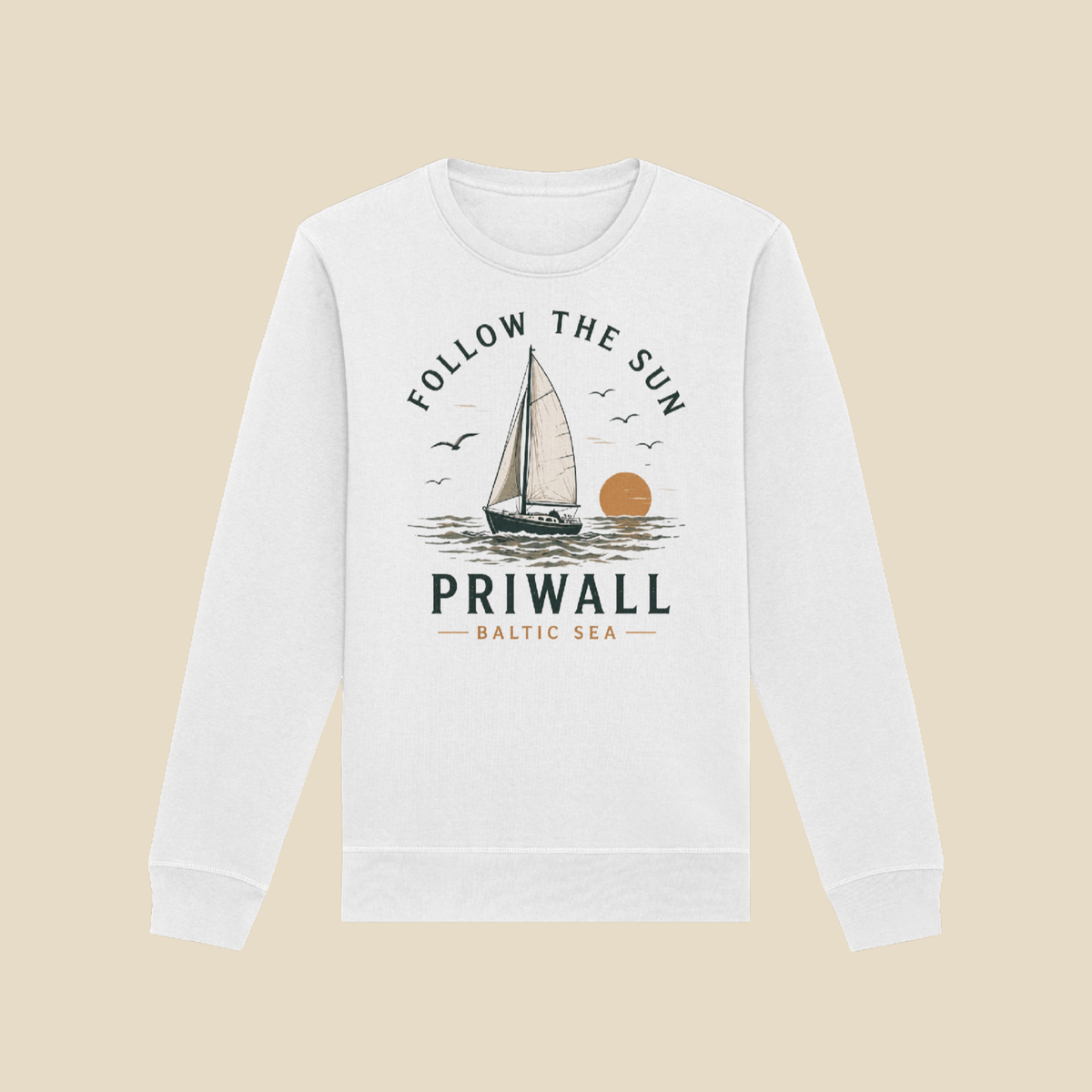 Priwall Follow the Sun Bio-Sweatshirt in White – Clean Mockup