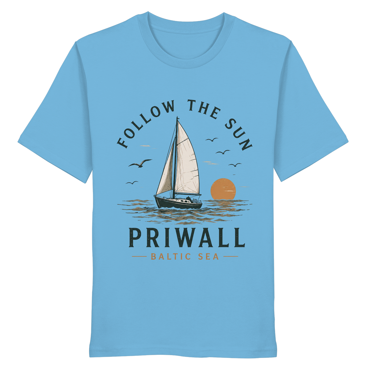 Priwall Follow the Sun Bio T-Shirt in Aqua Blue – Clean Mockup