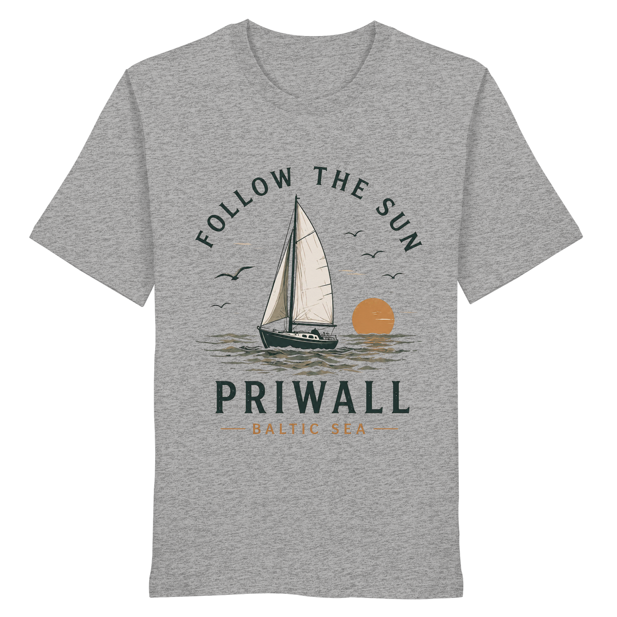 Priwall Follow the Sun Bio T-Shirt in Heather Grey – Clean Mockup