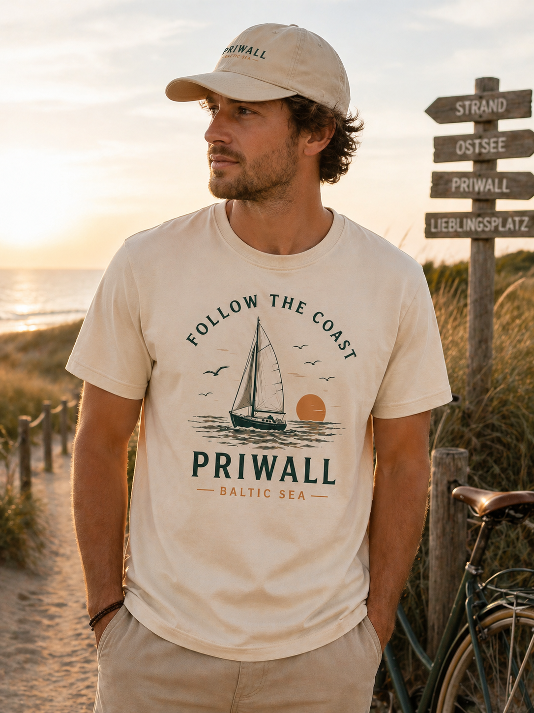 Priwall Follow the Sun Bio T-Shirt in einer zweiten Ostsee-Lifestyle-Szene
