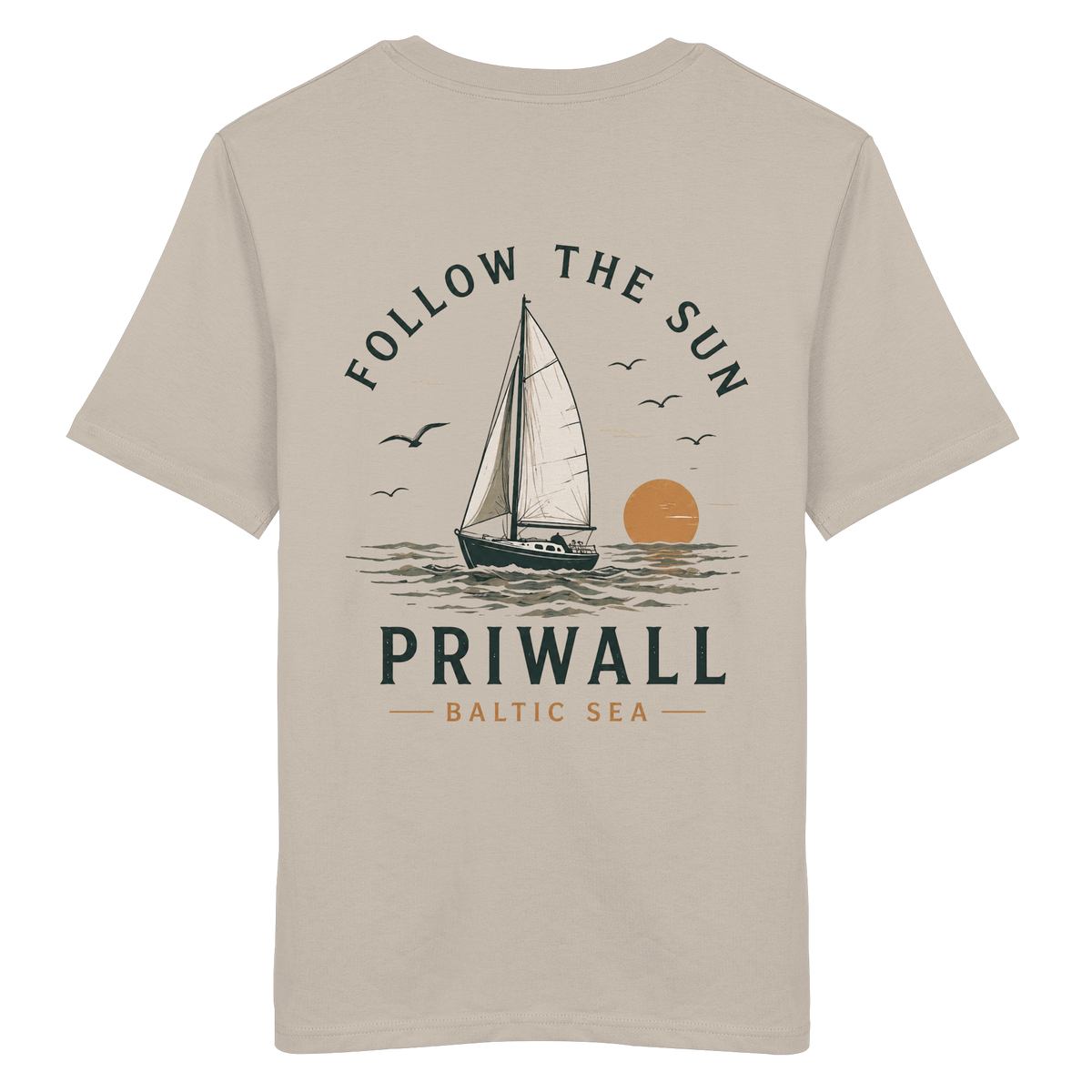 Priwall Follow the Sun Bio T-Shirt mit Rückenprint in Desert Dust – Clean Mockup