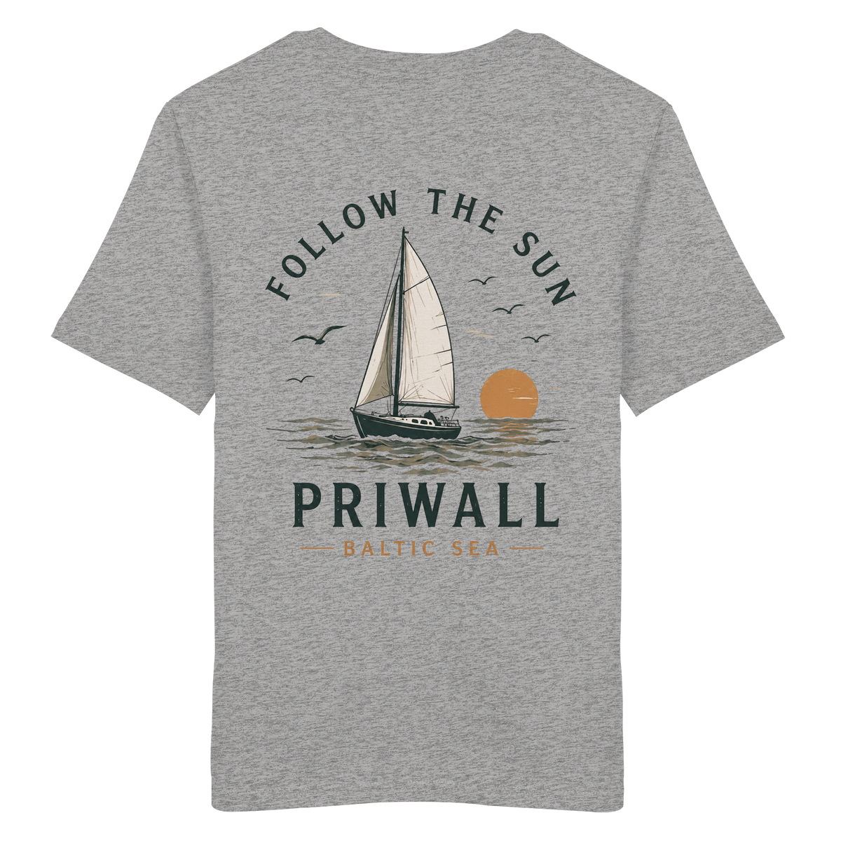 Priwall Follow the Sun Bio T-Shirt mit Rückenprint in Heather Grey – Clean Mockup