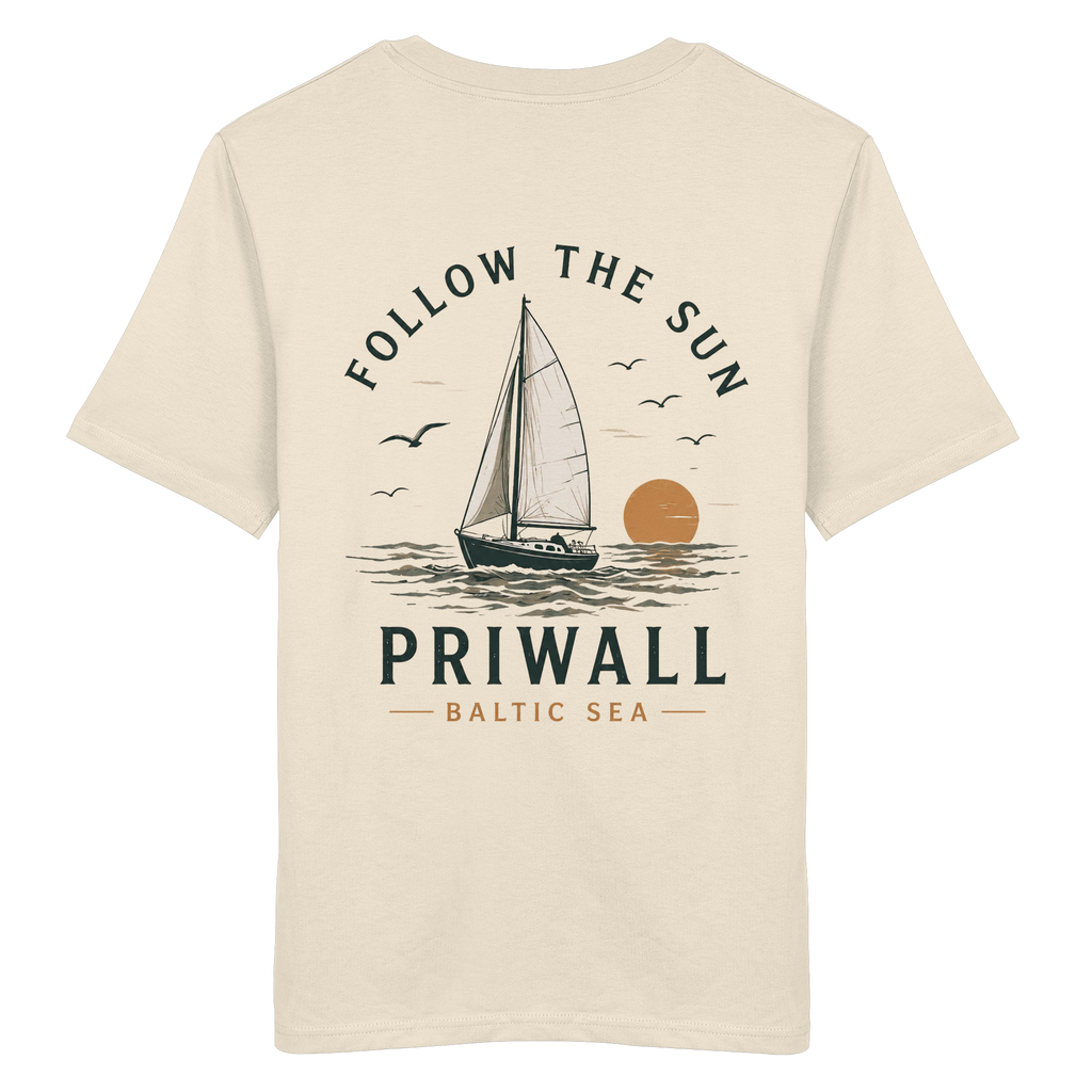 Priwall Follow the Sun Bio T-Shirt mit Rückenprint in Natural Raw – Clean Mockup