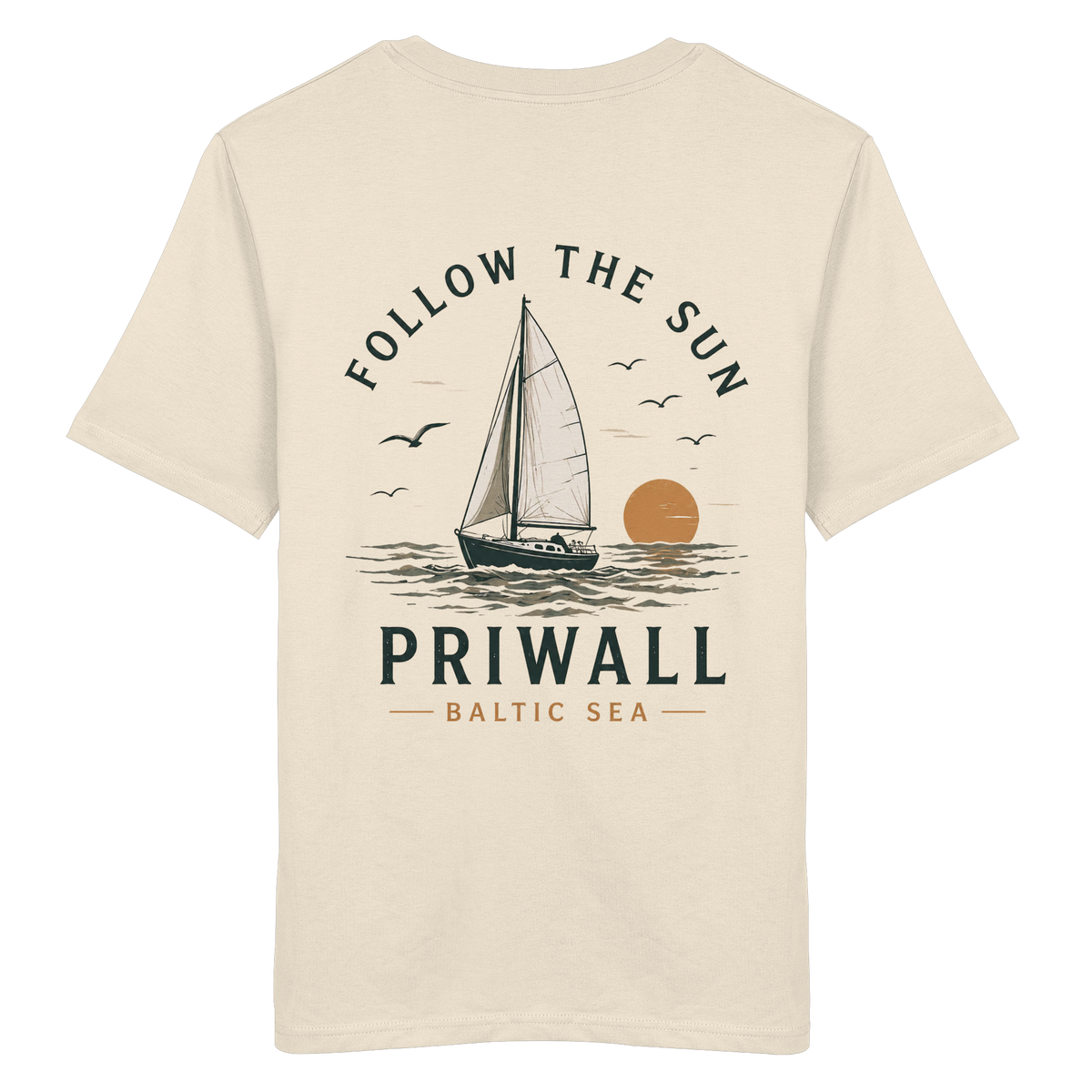 Priwall Follow the Sun Bio T-Shirt mit Rückenprint in Natural Raw – Clean Mockup