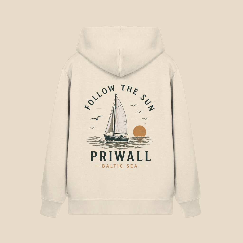 Priwall Follow the Sun Bio-Zipper in Natural Raw mit großem Rückenprint