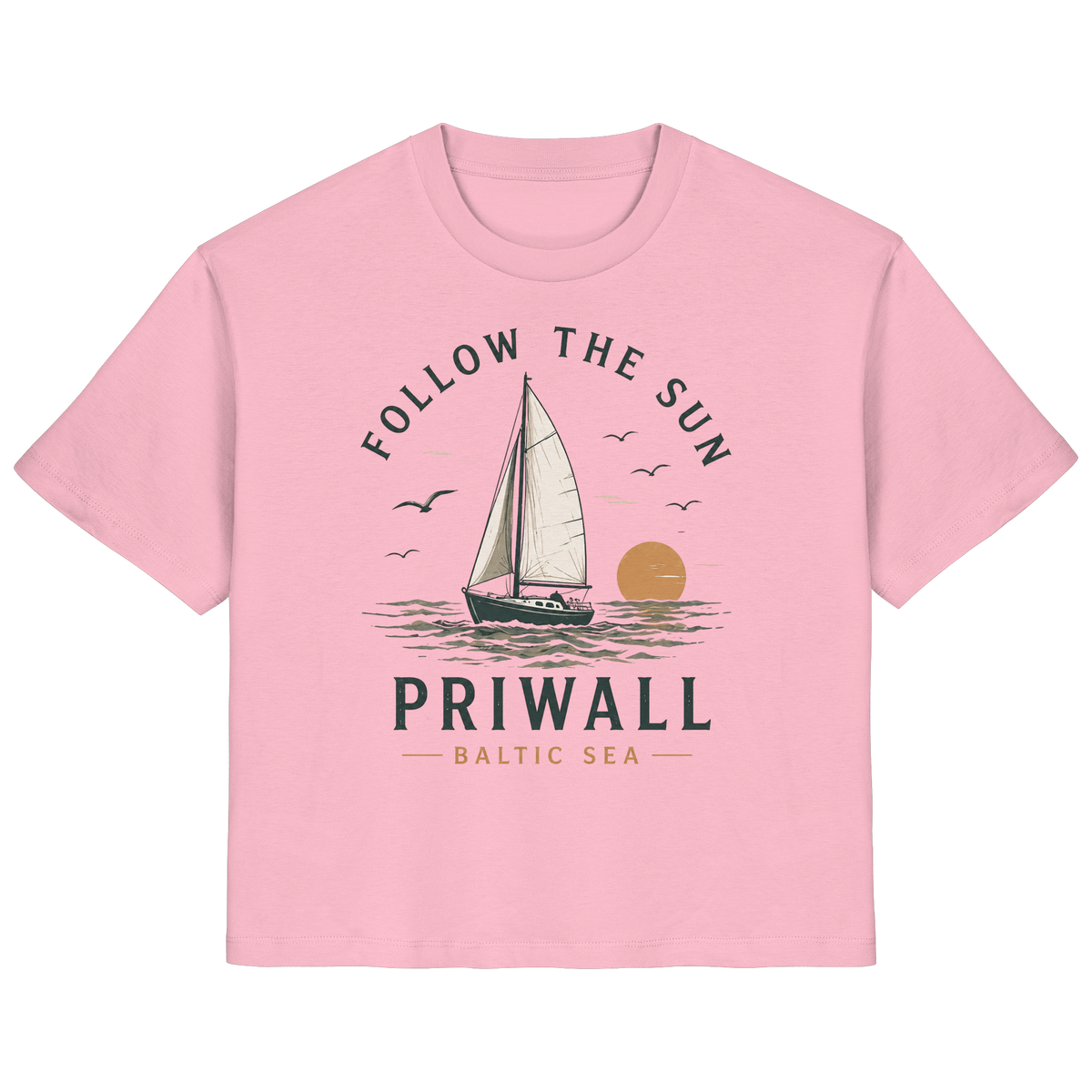 Priwall Follow the Sun Damen-Bio-T-Shirt in Cotton Pink – Clean Mockup